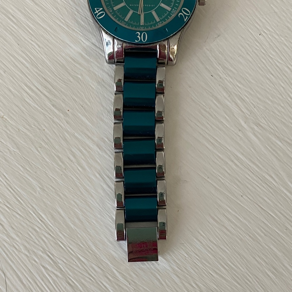 Anne Klein Teal Blue Dial & Enamel Link Silver Tone Sport Bracelet Watch - Picture 14 of 16